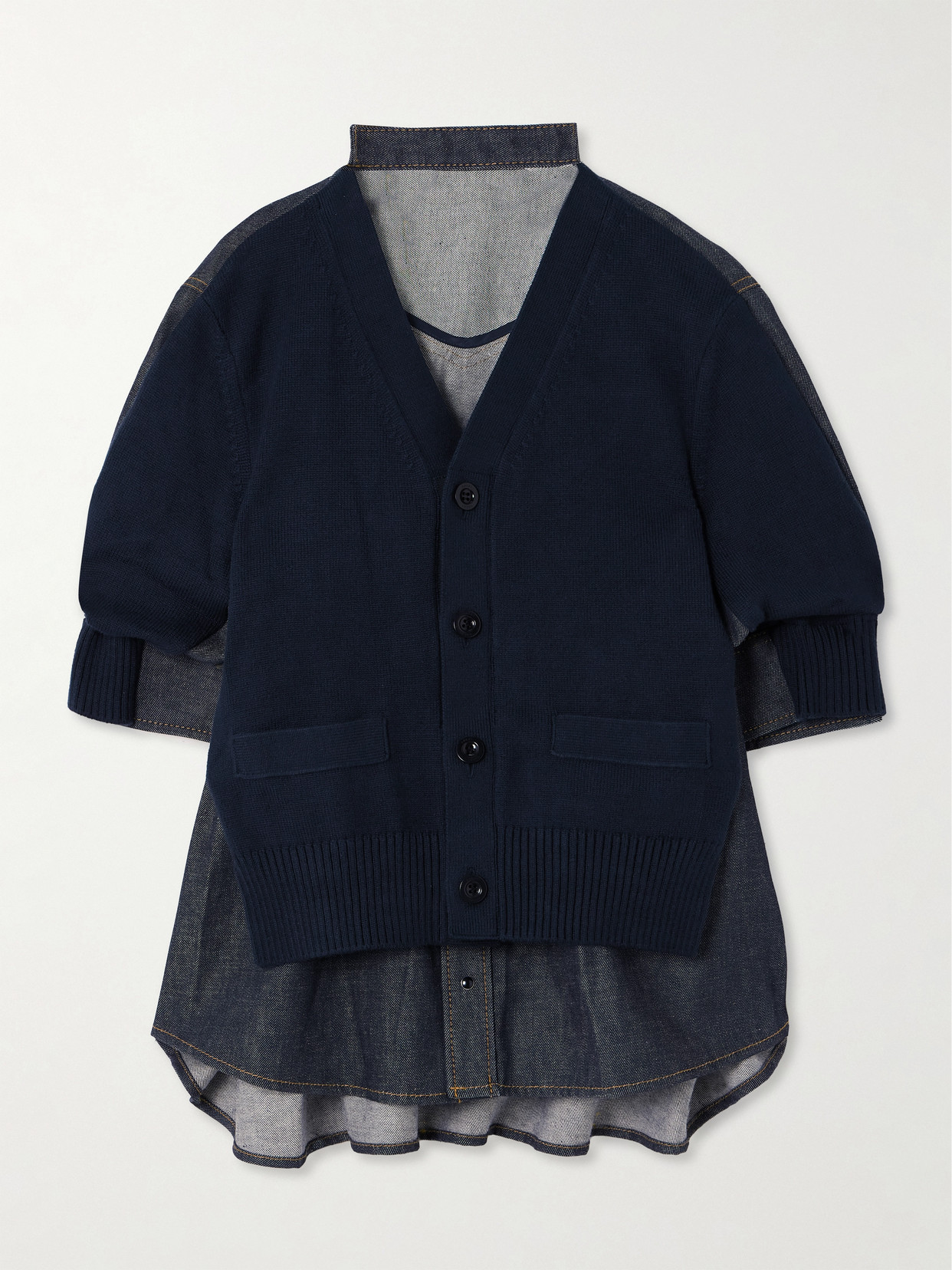 Sacai - Paneled Denim And Cotton Cardigan - Blue