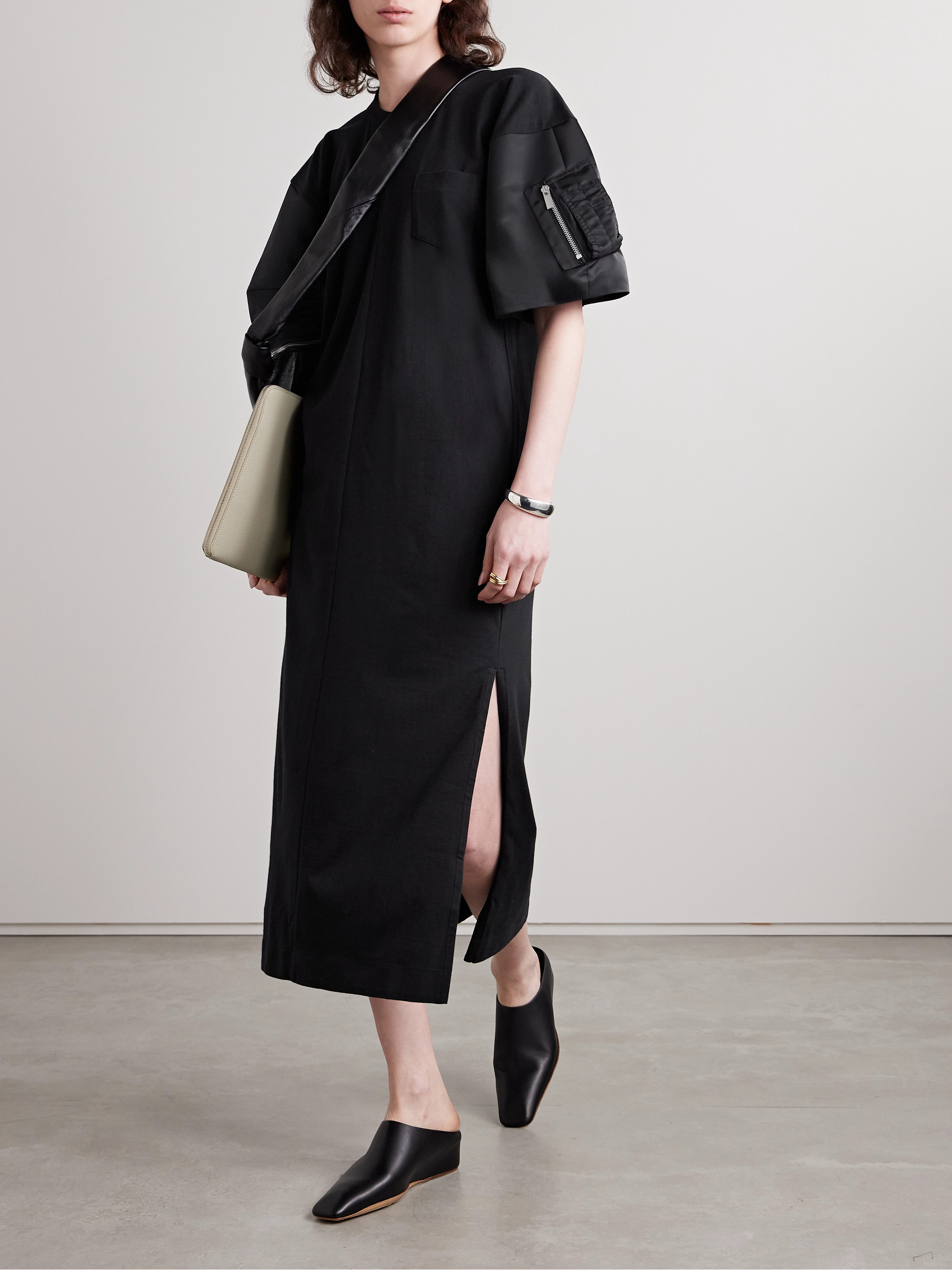 Sacai - Shell-trimmed cotton-jersey midi dress | Plush
