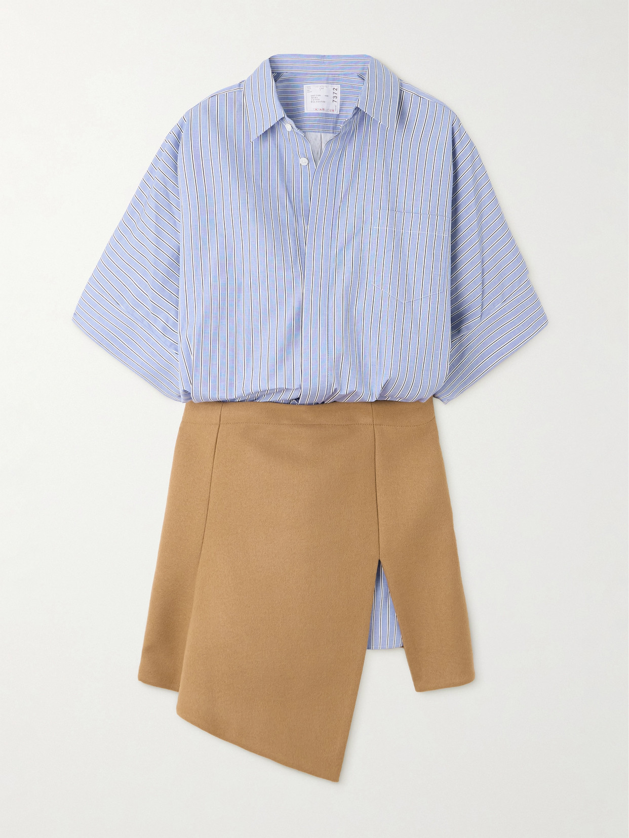 Sacai Asymmetric Striped Cotton-poplin And Wool Shirt Dress In Multi