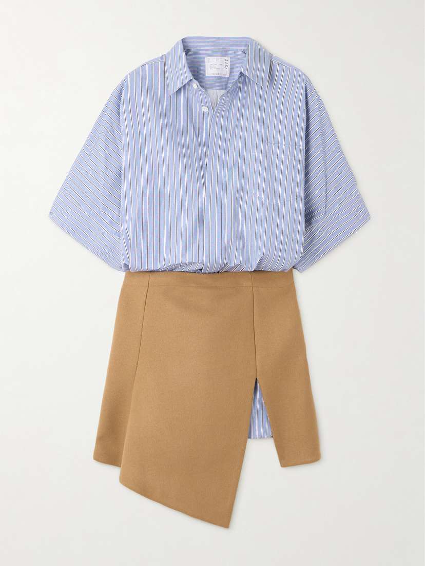 Sacai Asymmetric Striped Cotton-poplin And Wool Shirt Dress