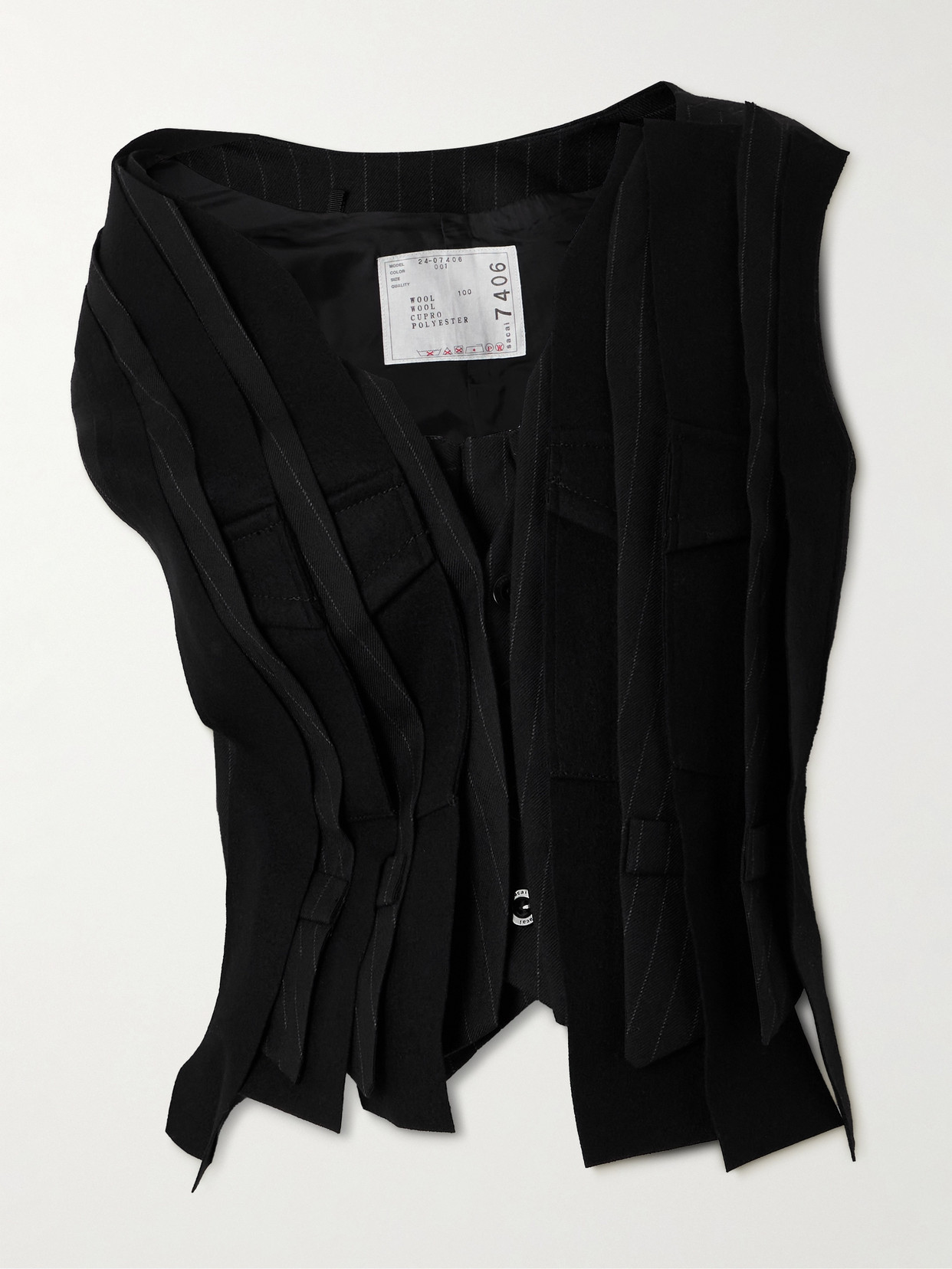 Sacai - Layered Padded Pinstriped Wool Vest - Black