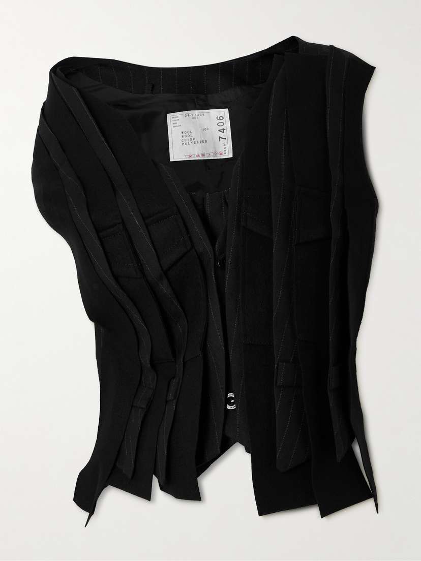 Sacai Layered Padded Pinstriped Wool Vest