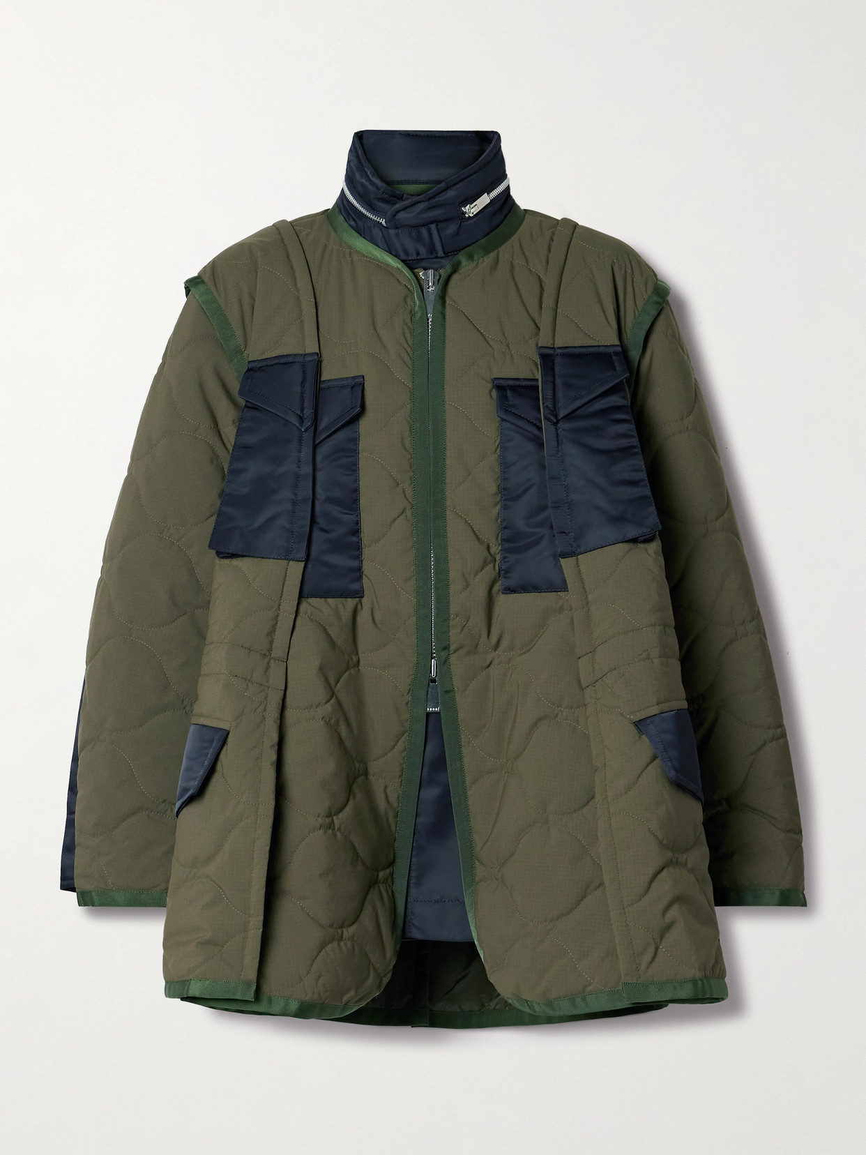 Sacai - Shell-trimmed Paneled Quilted Padded Ripstop Jacket - Green