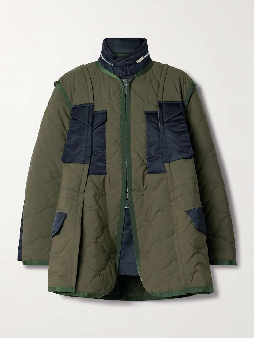 Sacai Shell-trimmed Paneled Quilted Padded Ripstop Jacket