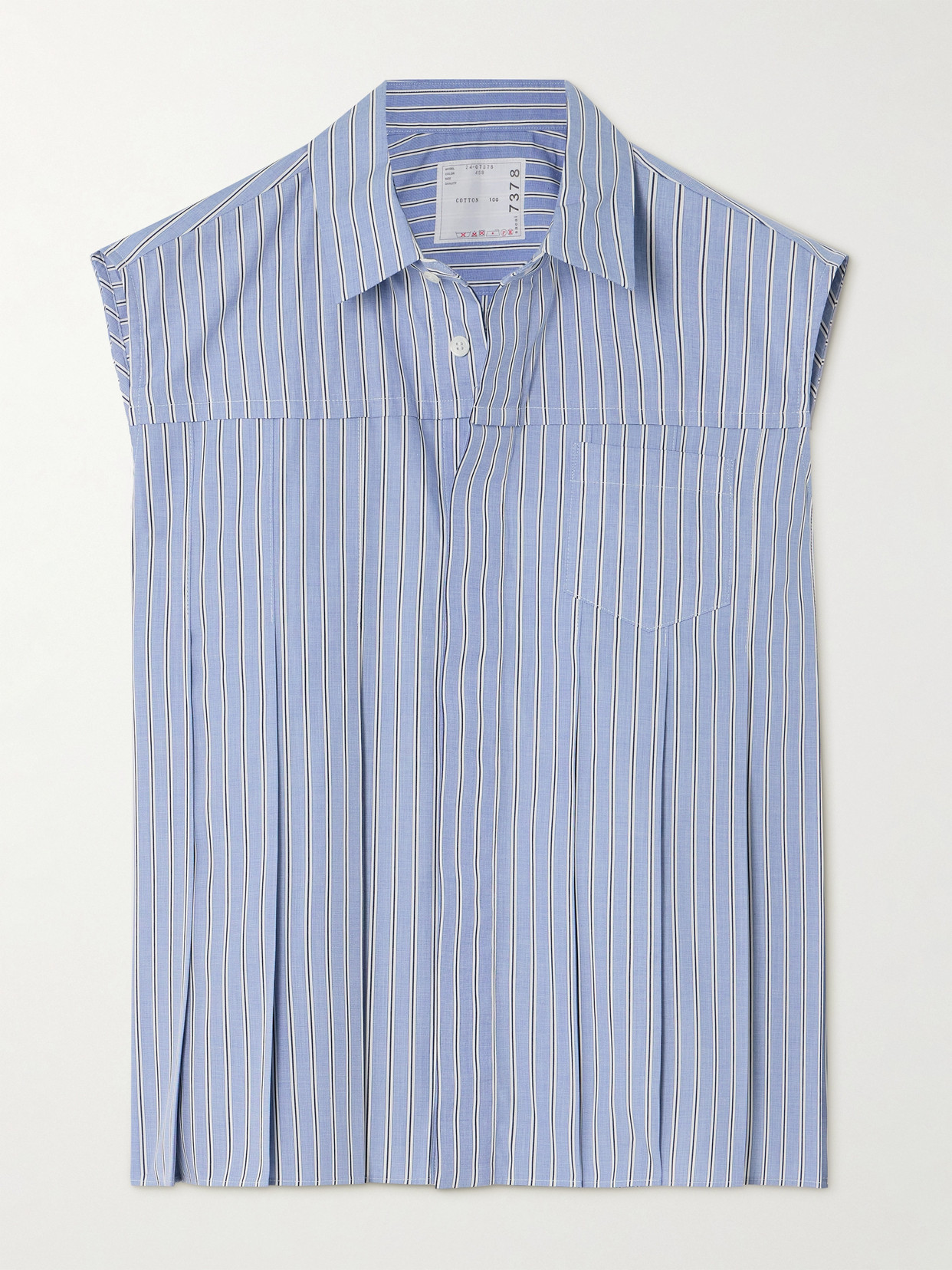 Sacai - Pleated Striped Cotton-poplin Shirt - Blue