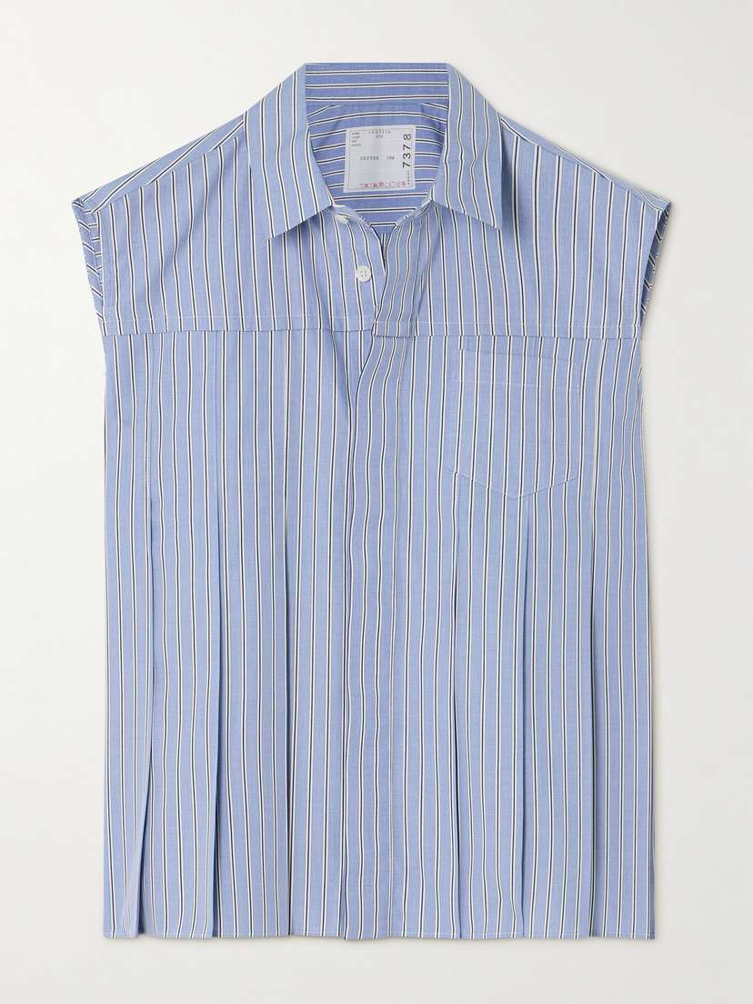 Sacai Pleated Striped Cotton-poplin Shirt