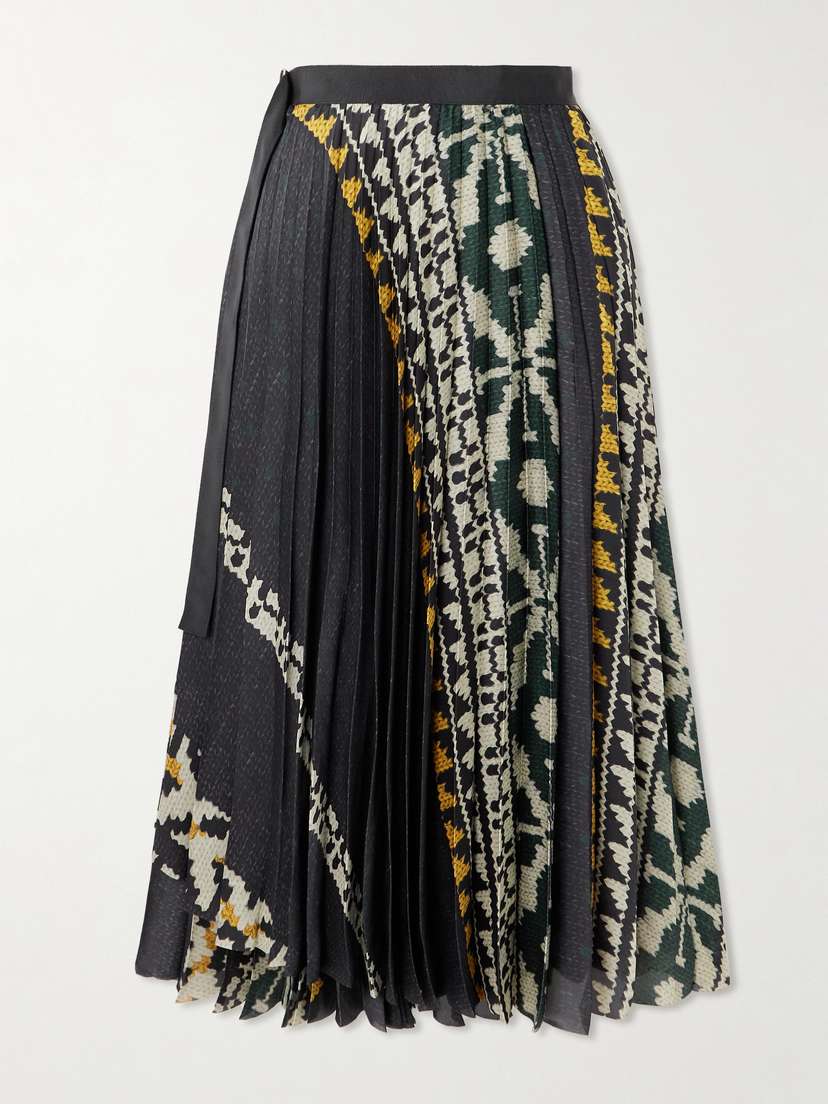 Sacai Pleated Printed Twill Midi Skirt