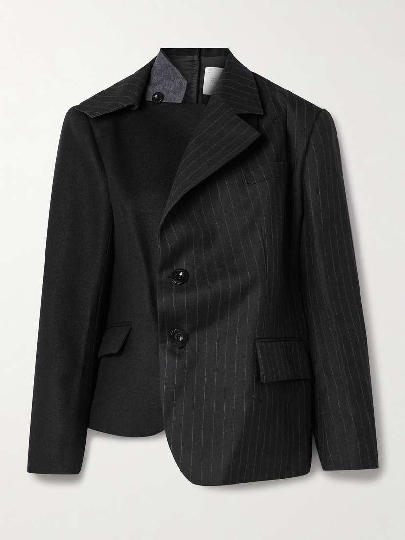 Sacai Paneled Wool-felt And Pinstriped Wool-twill Blazer