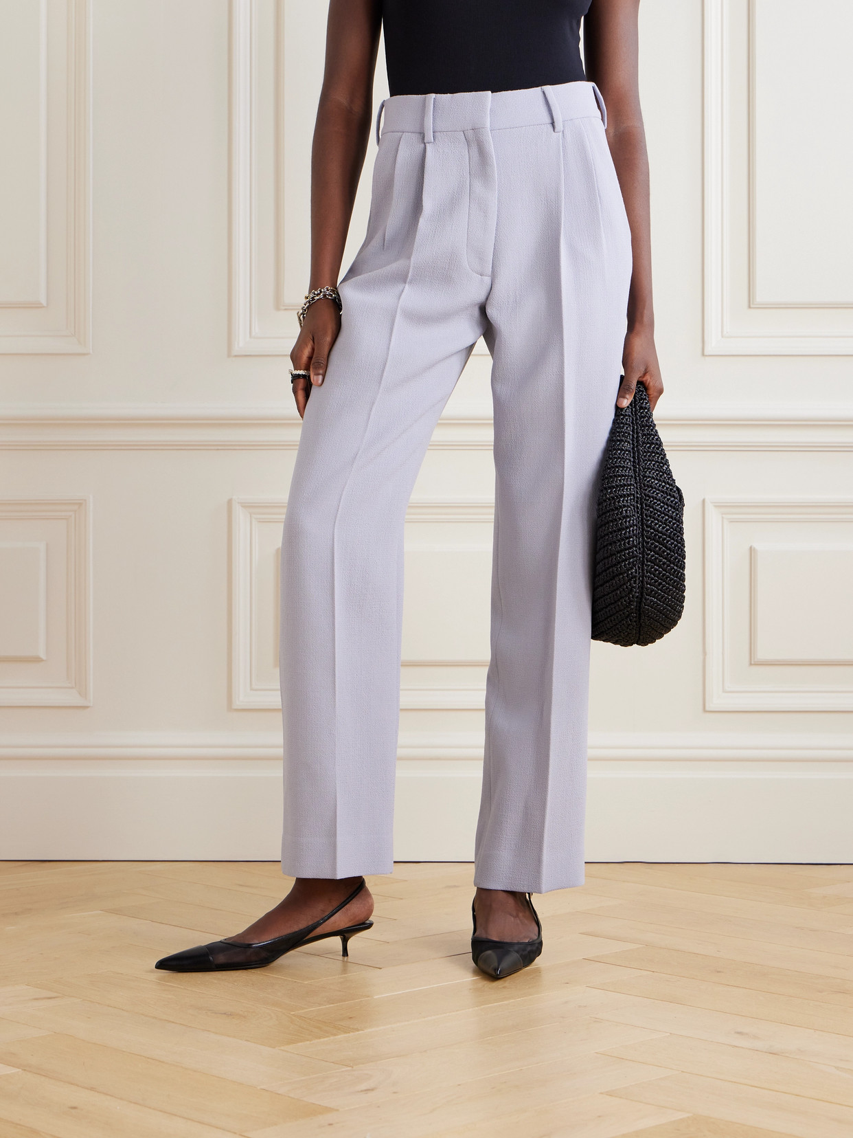 Blazé Milano Fox Pleated Wool Tapered Pants In Blue