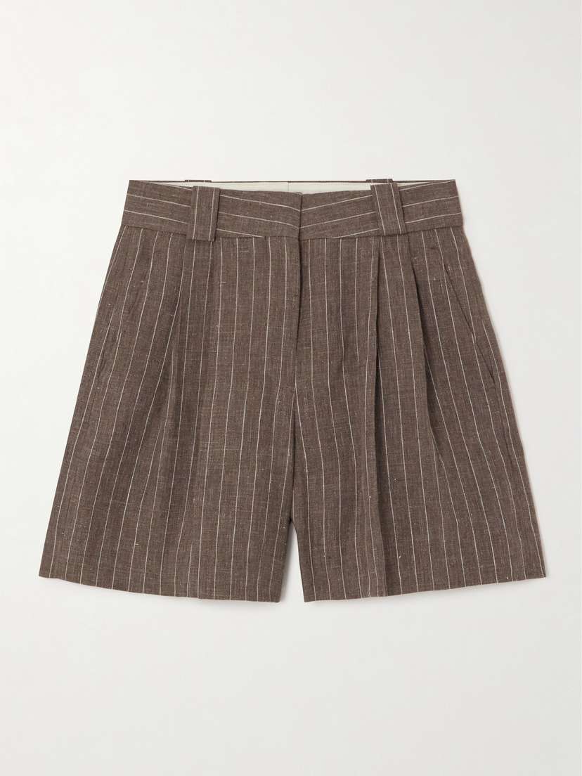 Blazé Milano Havana Fell Pleated Pinstriped Linen Shorts