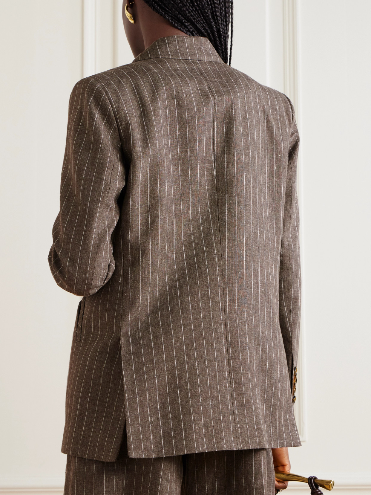 Blazé Milano Havana Everynight Double-breasted Pinstriped Linen Blazer In Gray