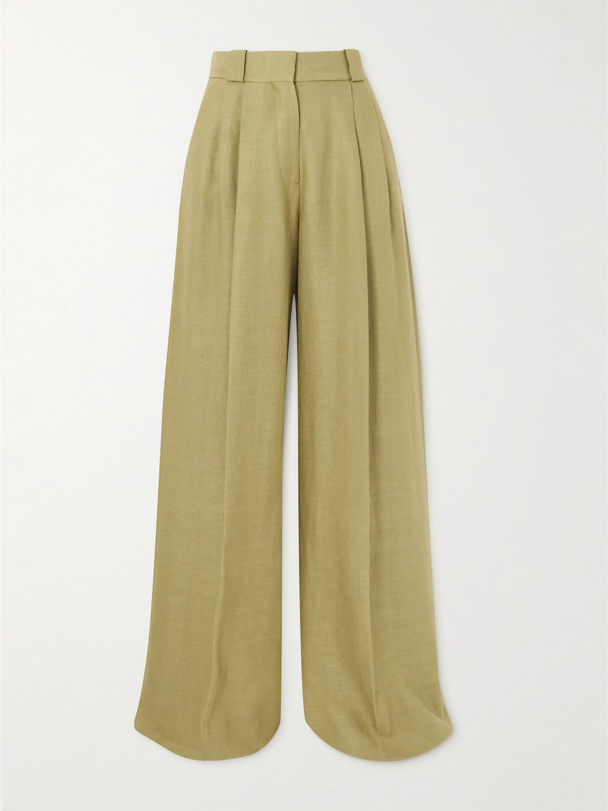 Blazé Milano Husi Pleated Linen And Silk-blend Wide-leg Pants In Green