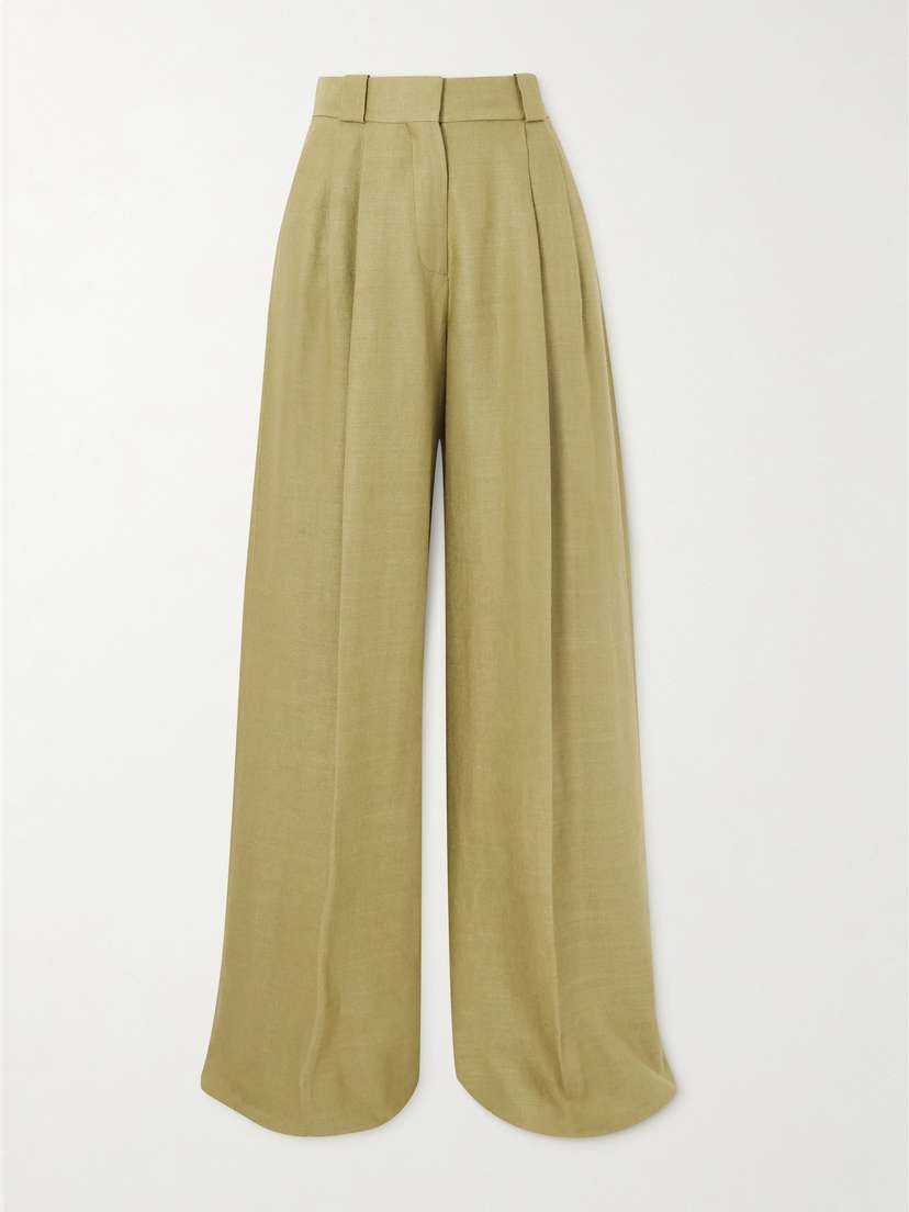Blazé Milano Husi Pleated Linen And Silk-blend Wide-leg Pants