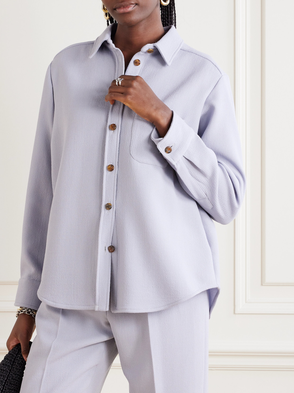 Blazé Milano Anabas Embroidered Wool-crepe Shirt In Blue