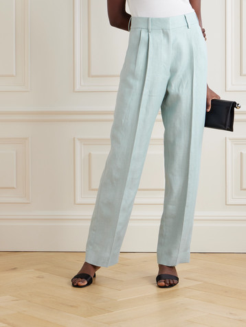 Blazé Milano Clarity Fox pleated herringbone linen straight-leg pants