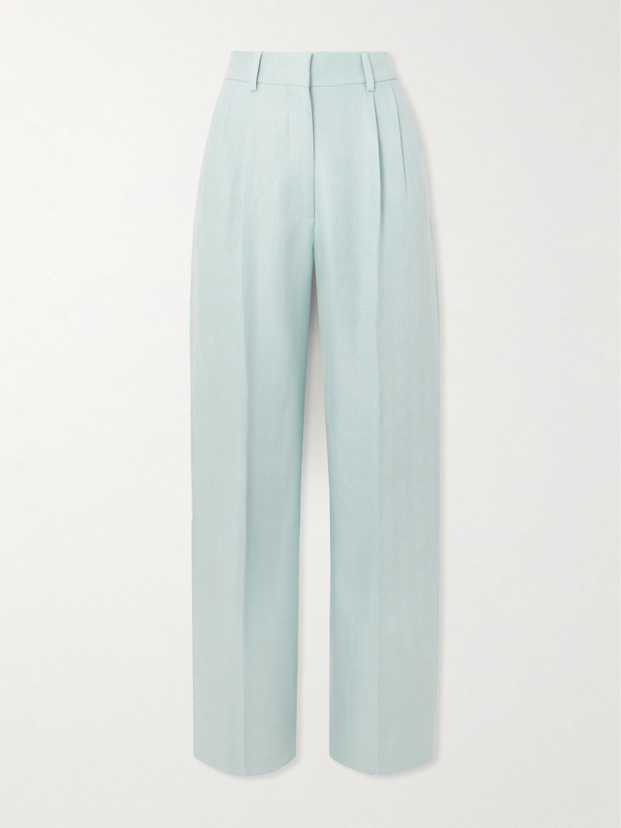 Blazé Milano Clarity Fox Pleated Herringbone Linen Straight-leg Pants In Blue