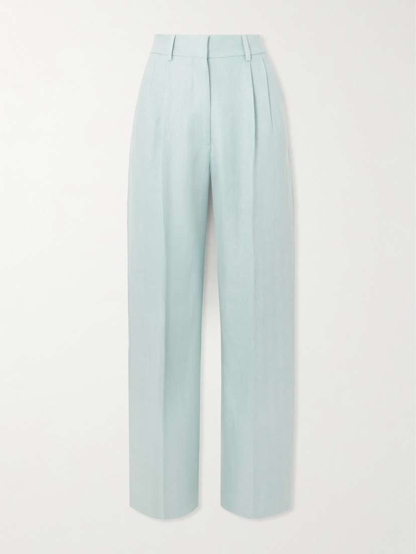 Blazé Milano Clarity Fox Pleated Herringbone Linen Straight-leg Pants