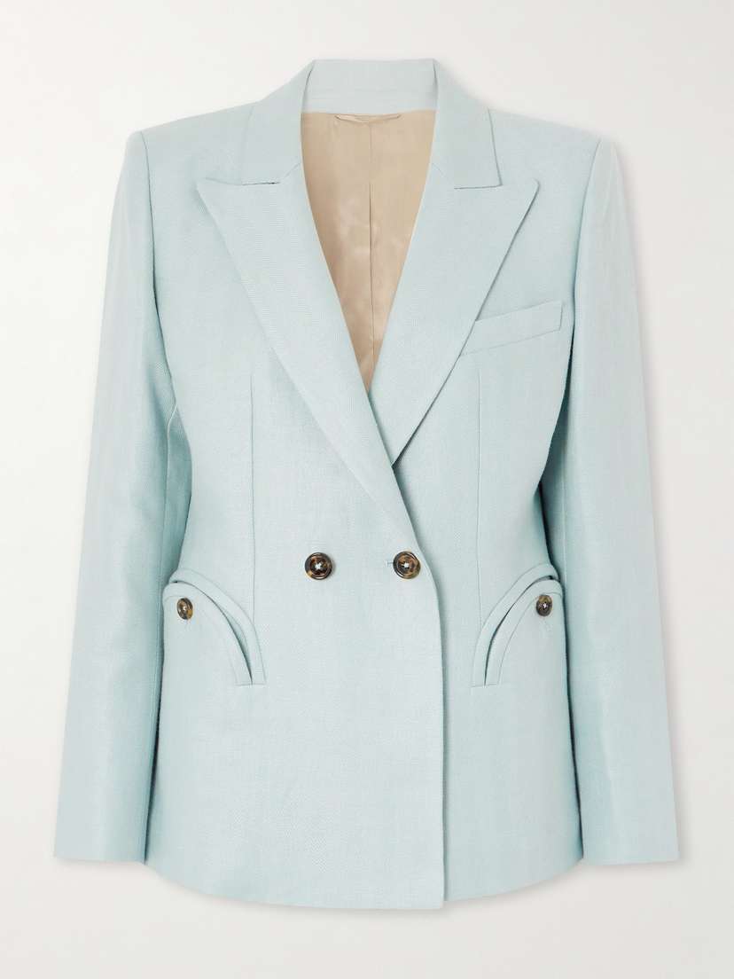 Blazé Milano Clarity Charmer Double-breasted Herringbone Linen Blazer