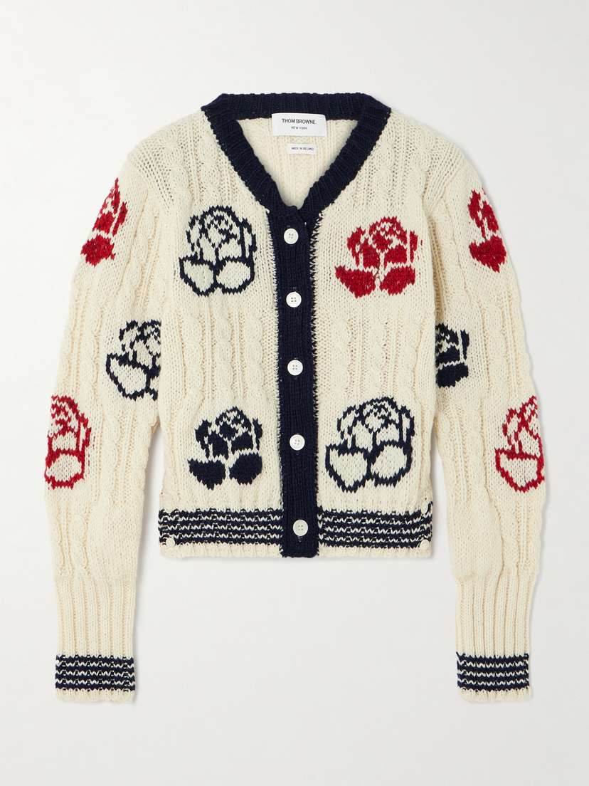 Thom Browne Striped Intarsia Cable-knit Wool And Mohair-blend Cardigan