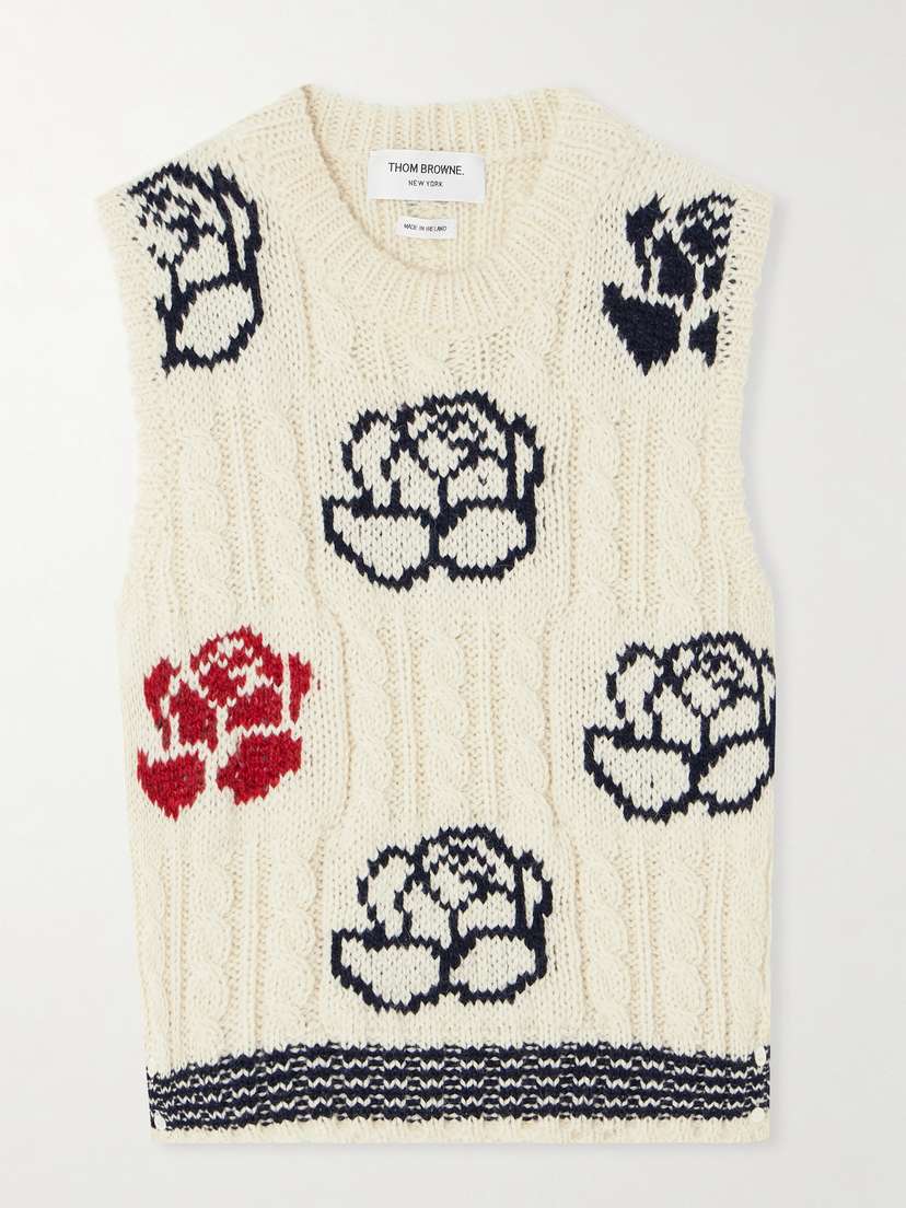 Thom Browne Striped Intarsia Cable-knit Wool And Mohair-blend Vest