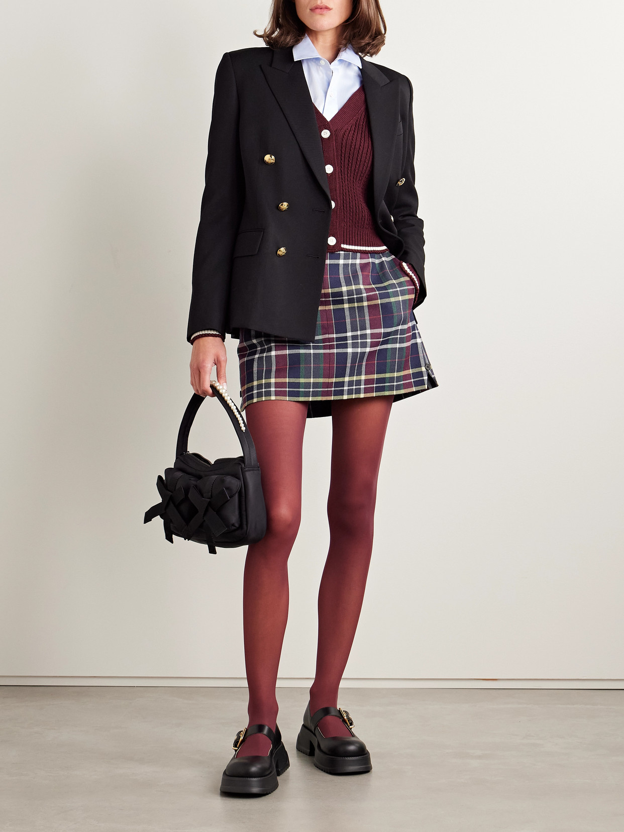 Thom Browne Tartan Checked Wool Miniskirt With Half Zip In Multi