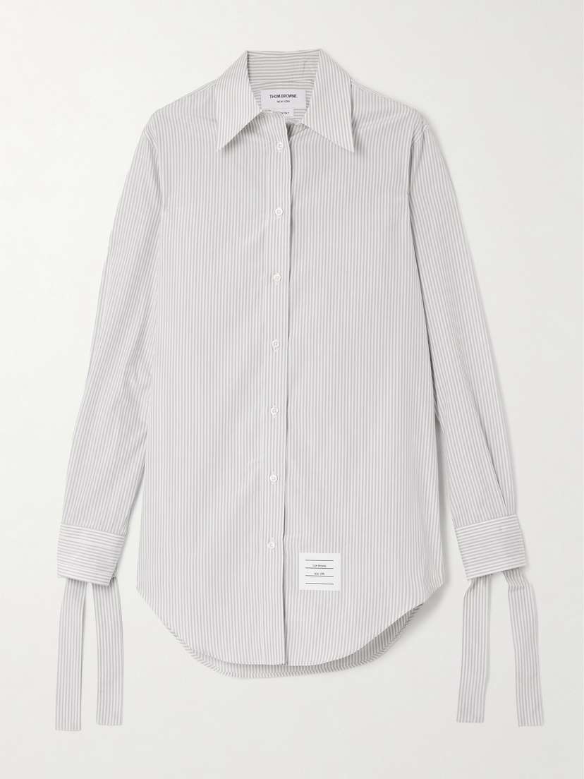 Thom Browne Appliquéd Striped Silk And Cotton-blend Mini Shirt Dress