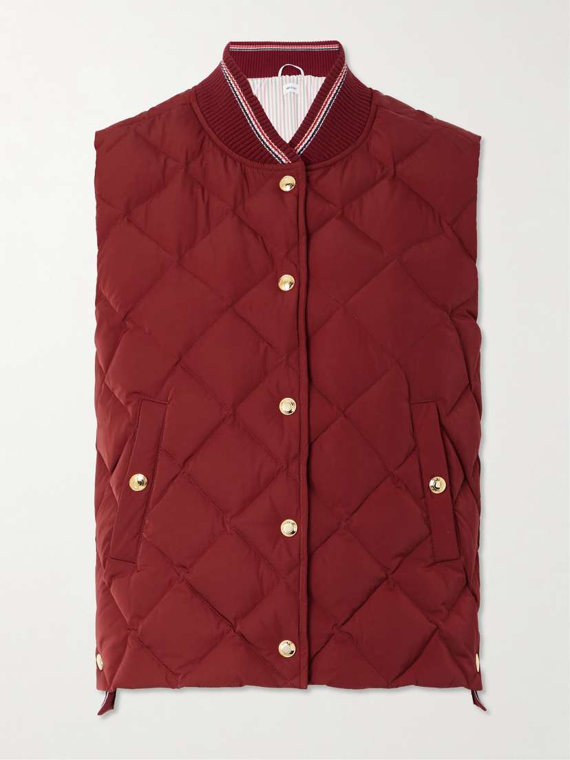 Thom Browne Striped Wool Blend-trimmed Quilted Shell Down Gilet