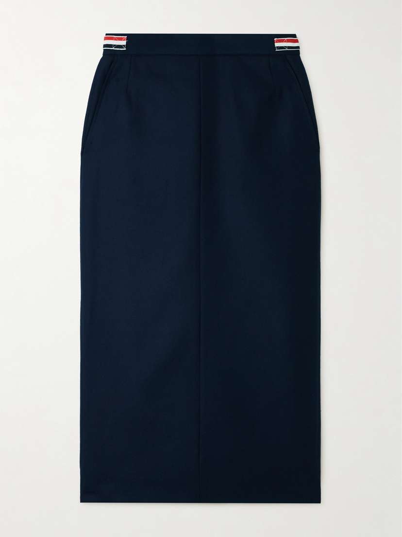 Thom Browne Grosgrain-trimmed Wool-twill Midi Skirt