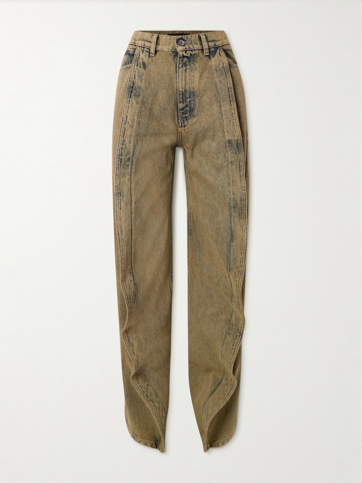 Y/Project - Evergreen Layered Ruffled High-rise Wide-leg Organic Jeans - Neutrals