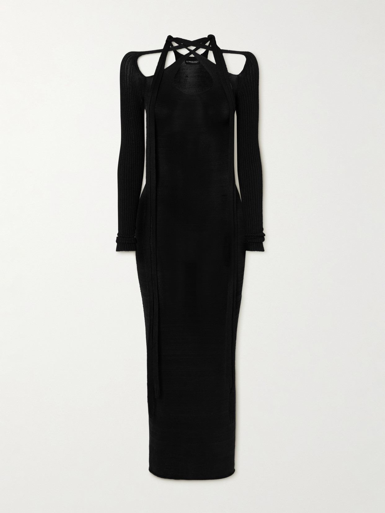 Y/project Scarf-detailed Stretch-knit Maxi Dress In Black