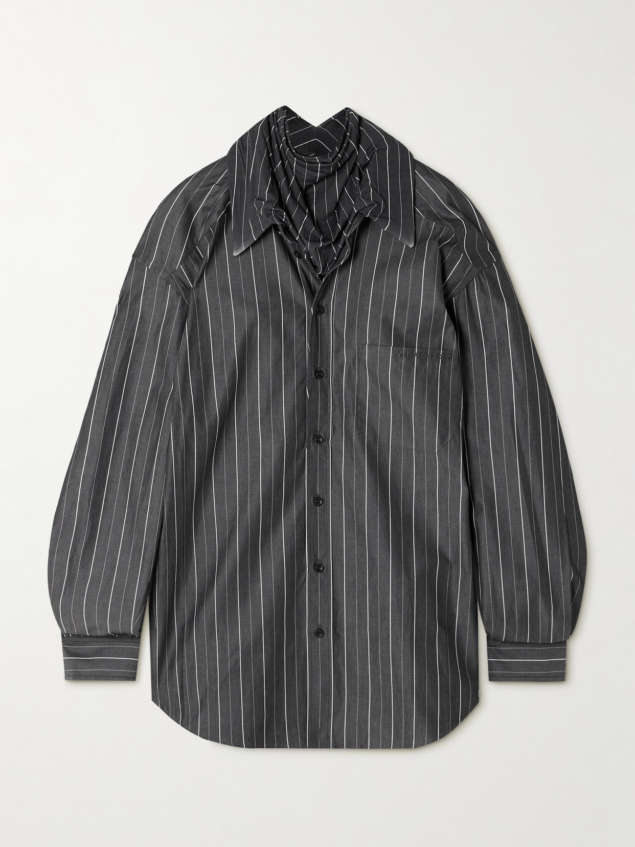 Y/Project - Pinstriped Jersey-trimmed Organic Cotton-poplin Shirt - Gray