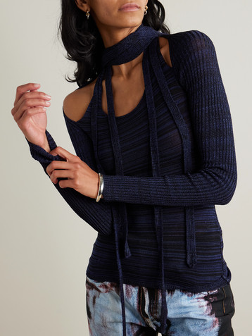 Y/Project Scarf-detailed spaced-dyed stretch-knit top