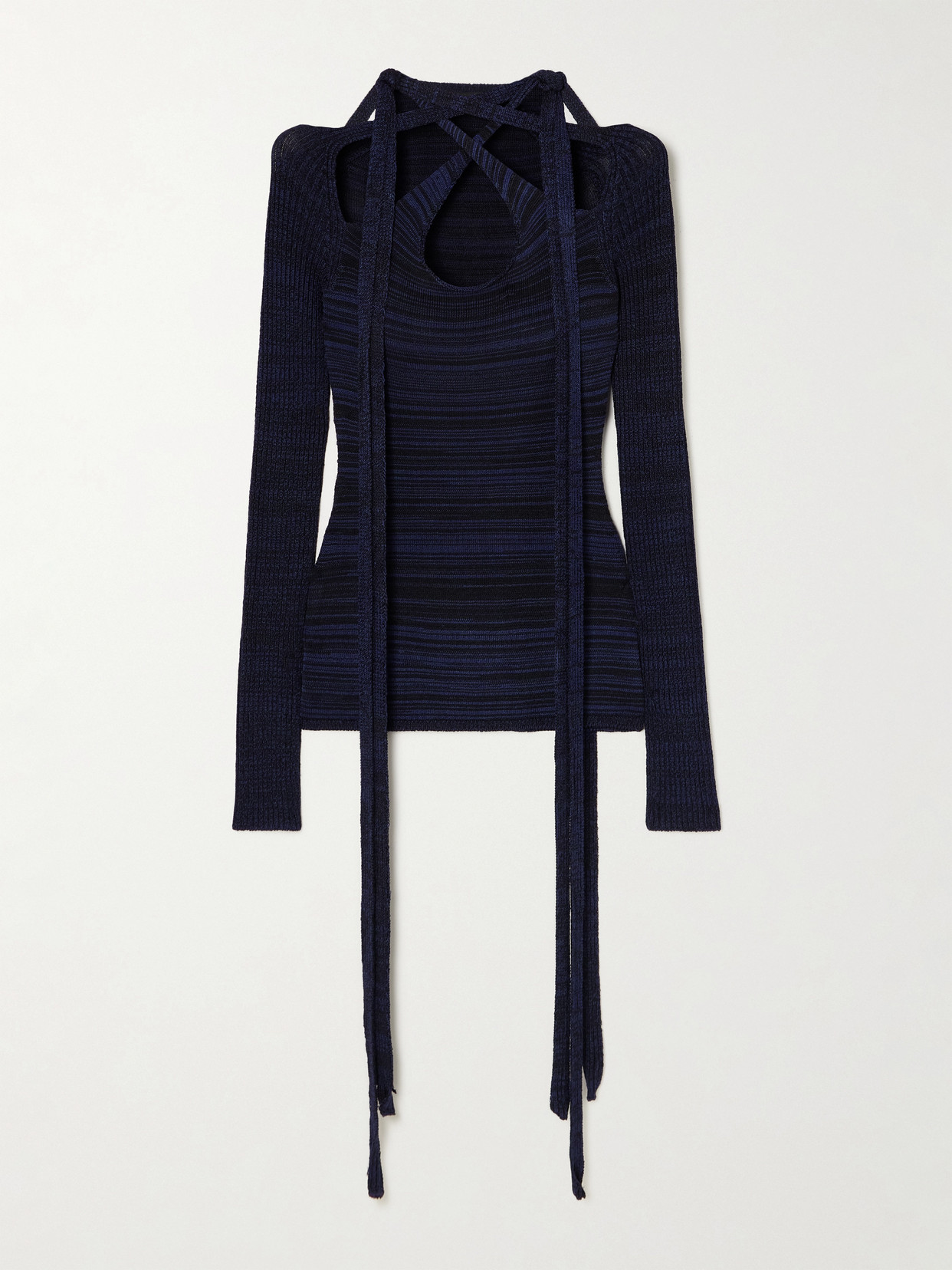 Y/project Scarf-detailed Spaced-dyed Stretch-knit Top In Blue