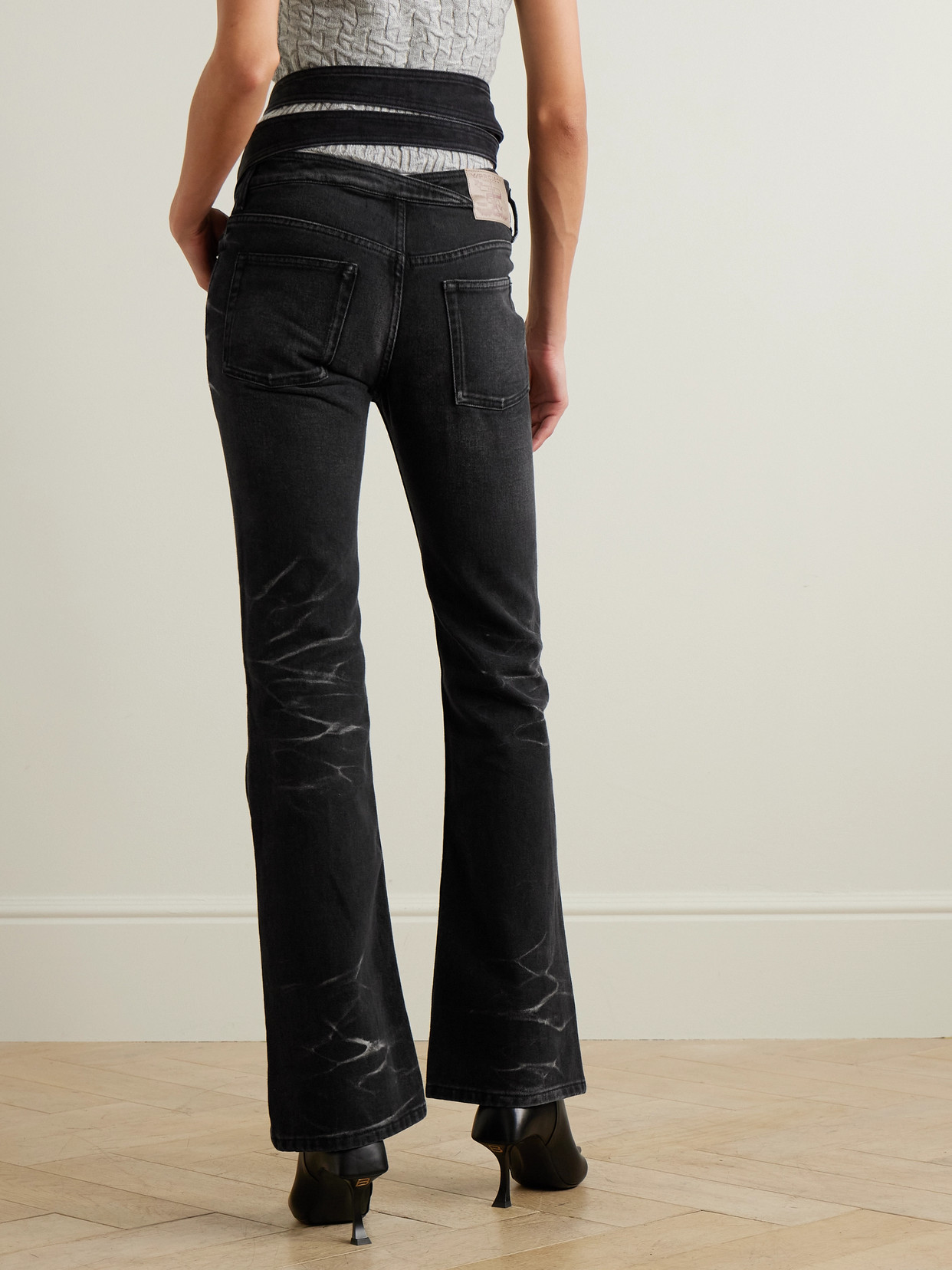Y/Project - Belted Bleached Low-Rise Flared Jeans