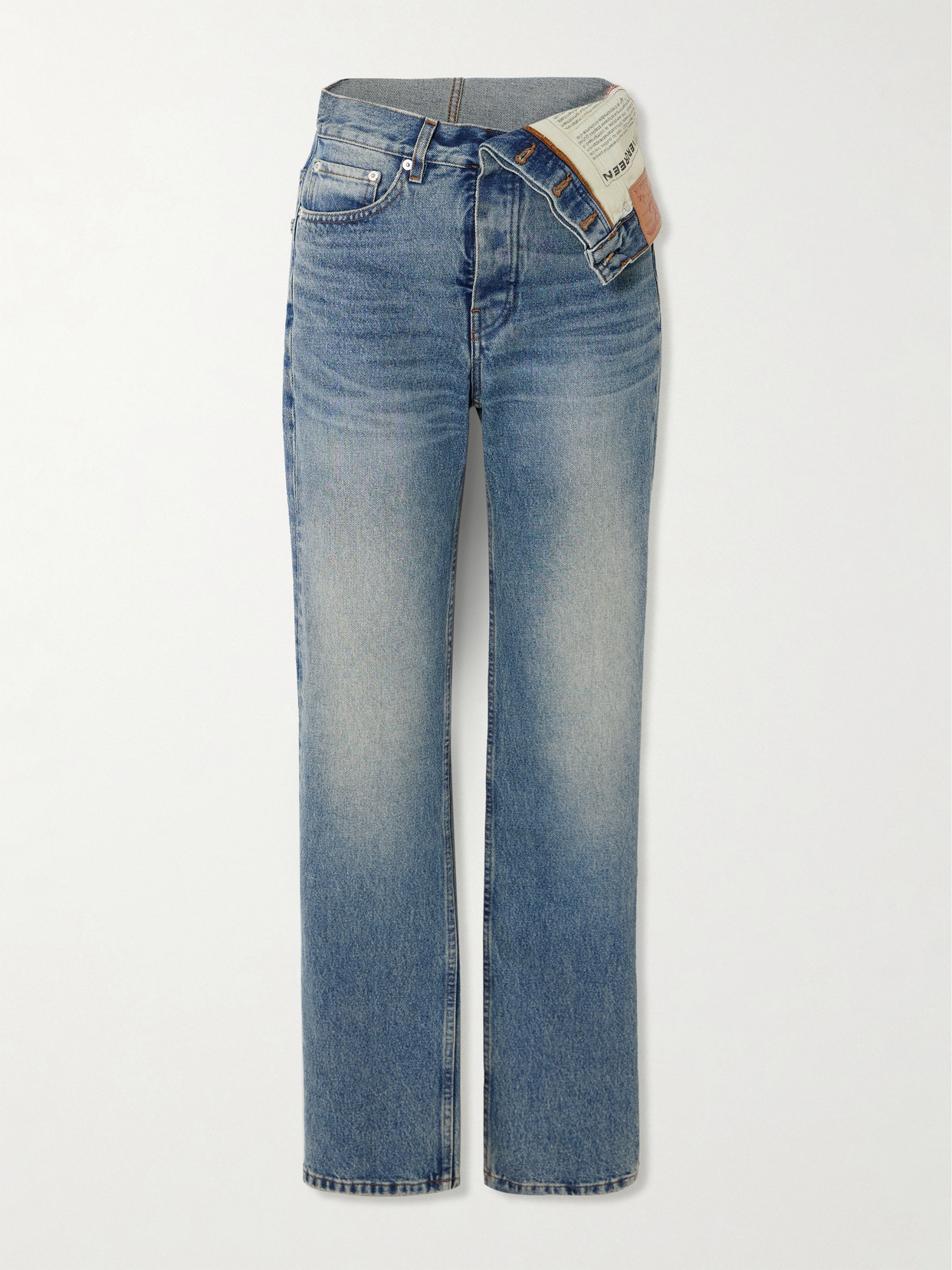 Y/project Evergreen Asymmetric High-rise Straight-leg Jeans In Blue