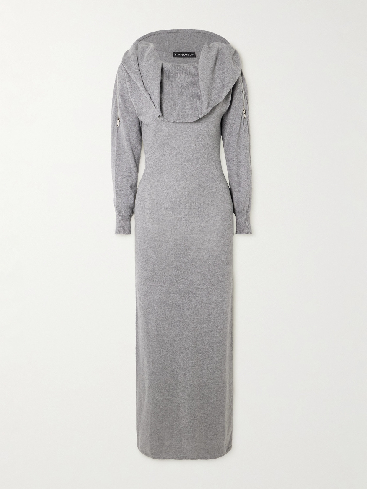 Y/project Hooded Zip-detailed Merino Wool Maxi Dress In Gray