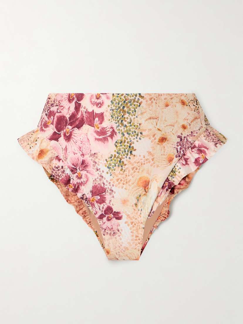 Agua by Agua Bendita Jengibre Florecer Ruffled Floral-print Recycled Bikini Briefs