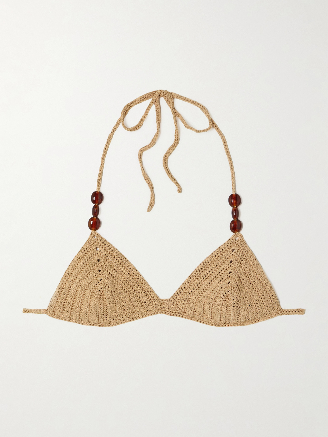 Magda Butrym Bead-embellished Crocheted Triangle Bikini Top In Neutrals