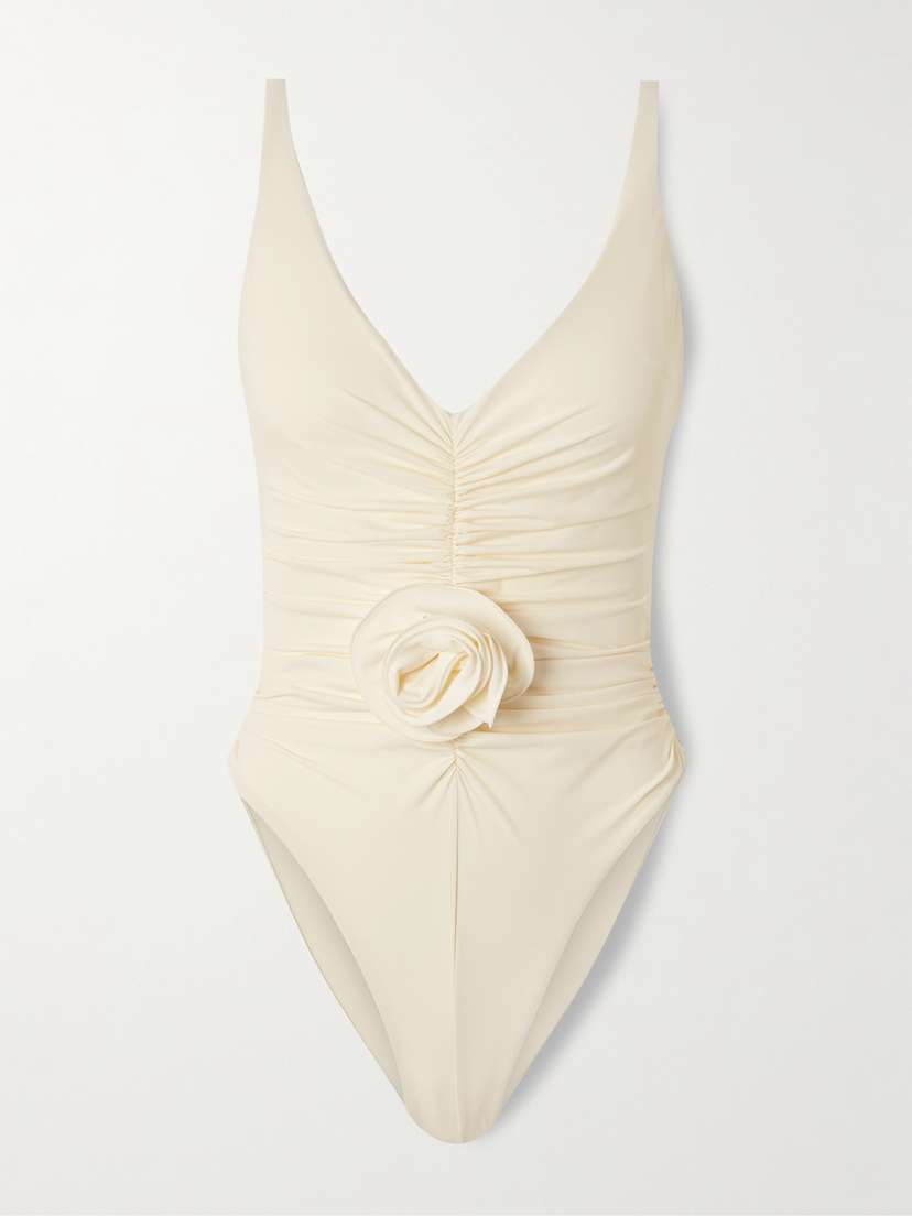 Magda Butrym Appliquéd Ruched Swimsuit
