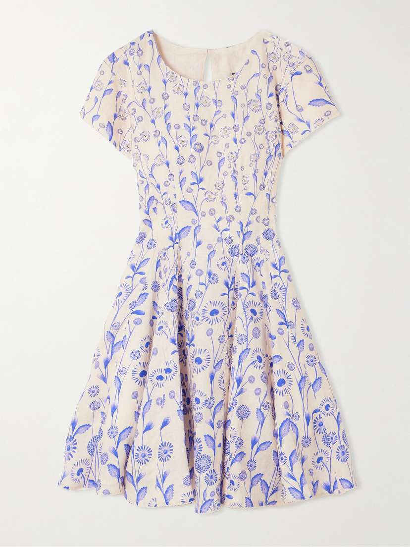 Agua by Agua Bendita Pupe Petalo Faux Pearl-embellished Floral-print Linen Mini Dress