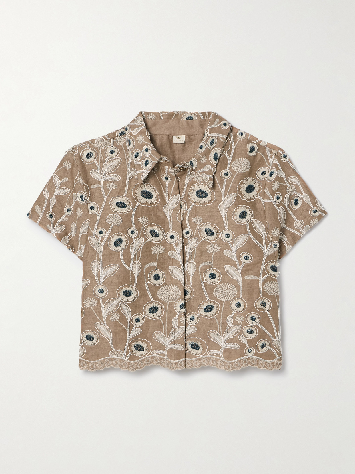 Agua by Agua Bendita - Virtuosa Petalo Embroidered Linen Shirt - Brown