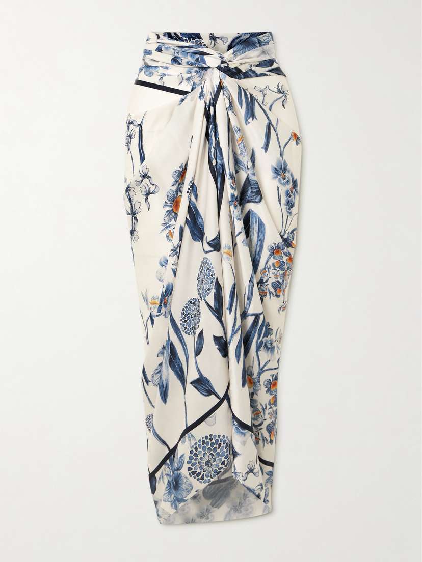 Agua by Agua Bendita Lavanda Petalo Floral-print Satin Pareo - Beachwear One Size