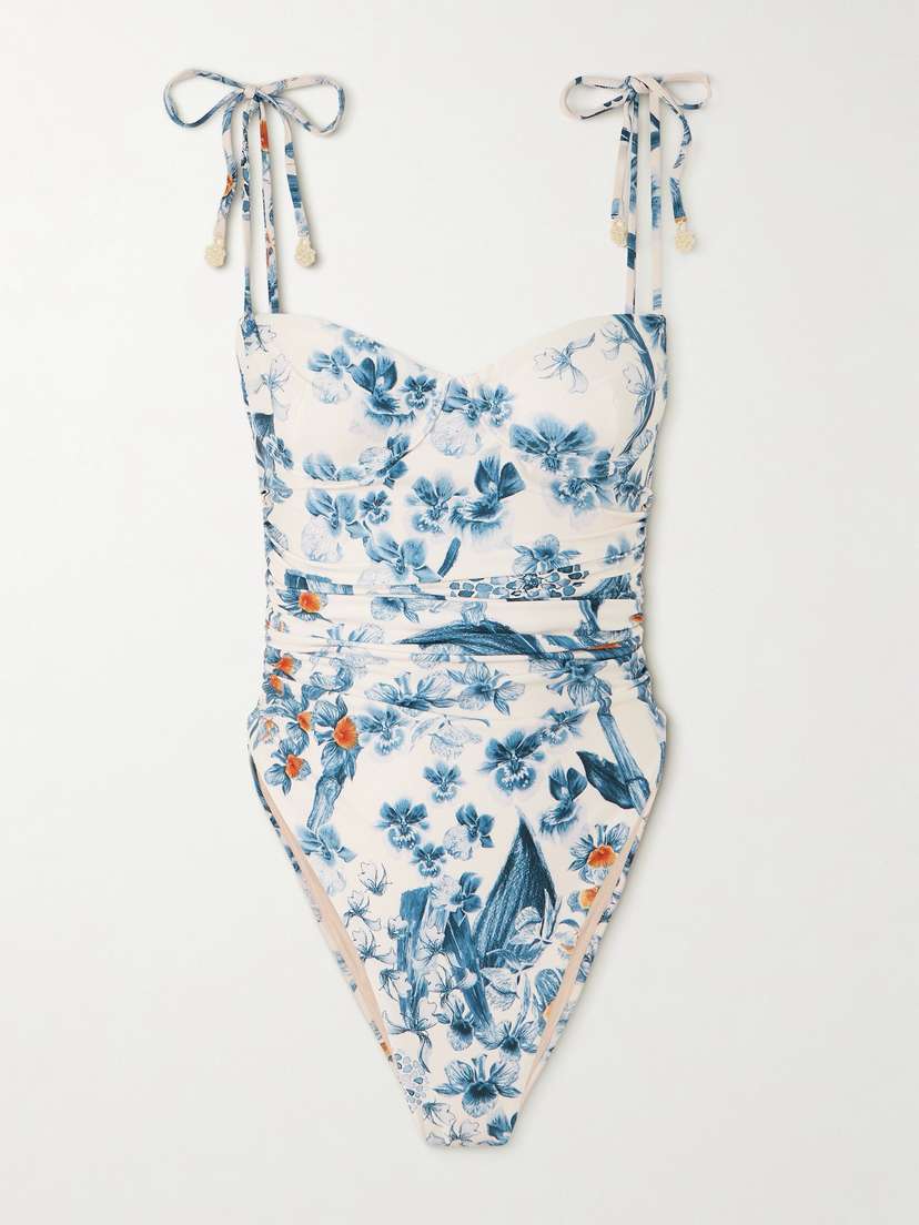 Agua by Agua Bendita Rabano Petalo Faux-pearl Embellished Floral-print Recycled Stretch Swimsuit