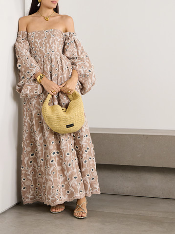 Agua by Agua Bendita Alheli Petalo off-the-shoulder embroidered linen maxi dress