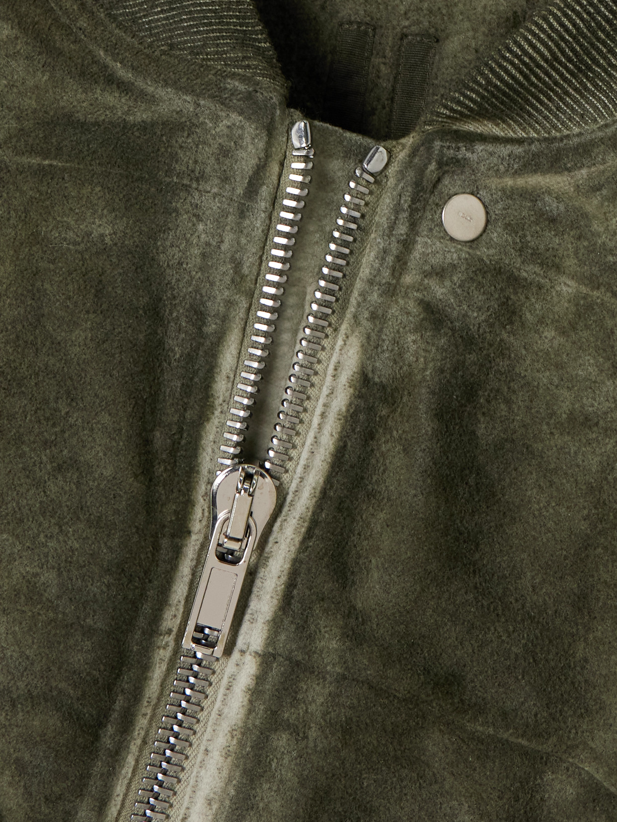 Rick Owens Cropped Bleached Brushed-cotton Bomber Jacket In Green