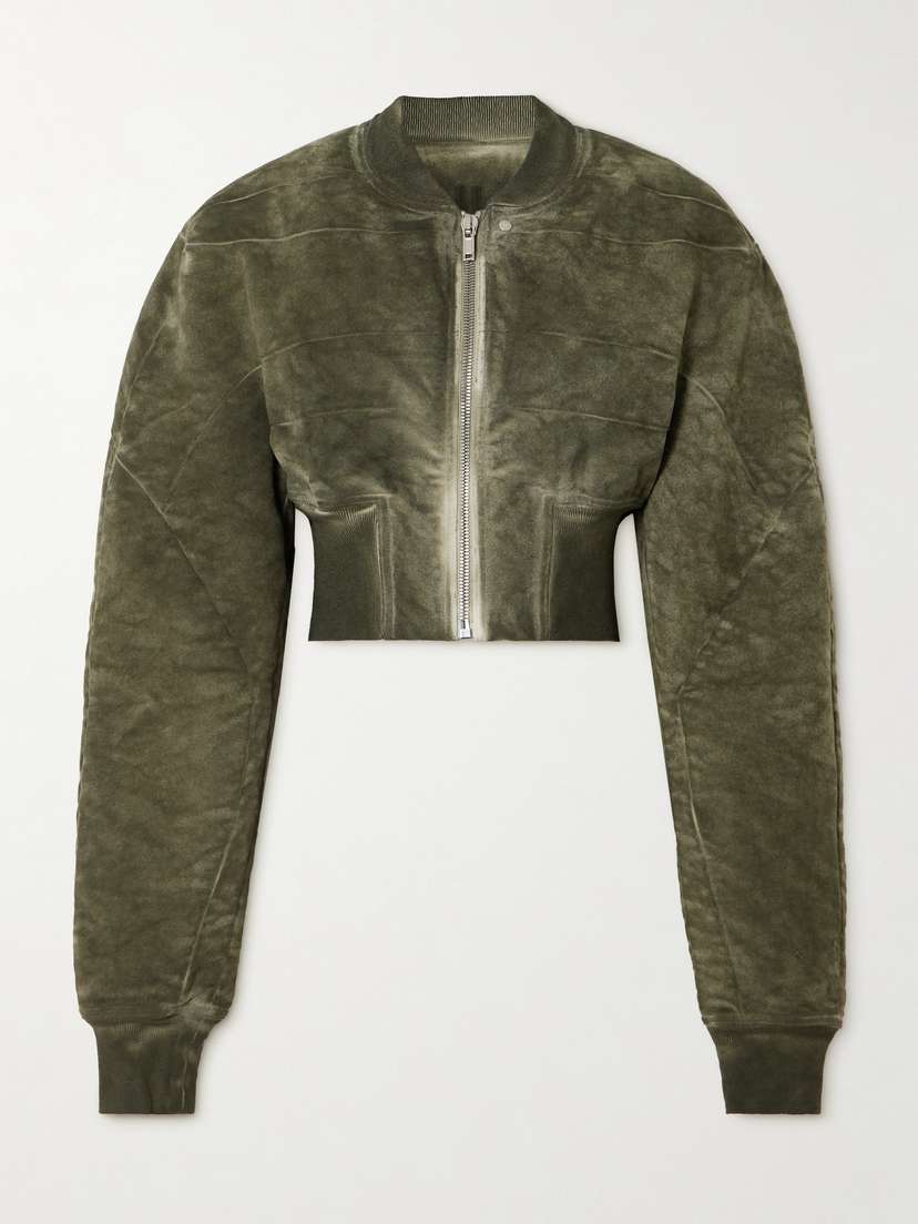 Rick Owens Cropped Bleached Brushed-cotton Bomber Jacket