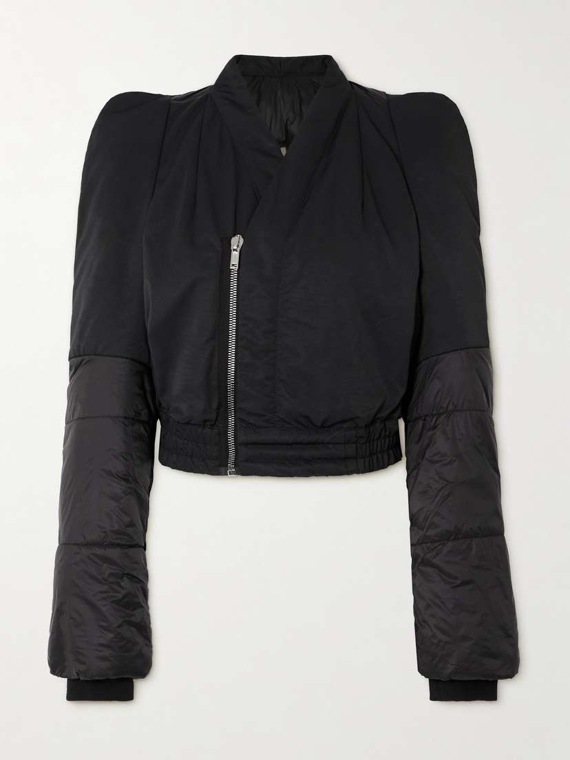 Rick Owens Metro Asymmetric Tie-detailed Padded Faille And Shell Jacket