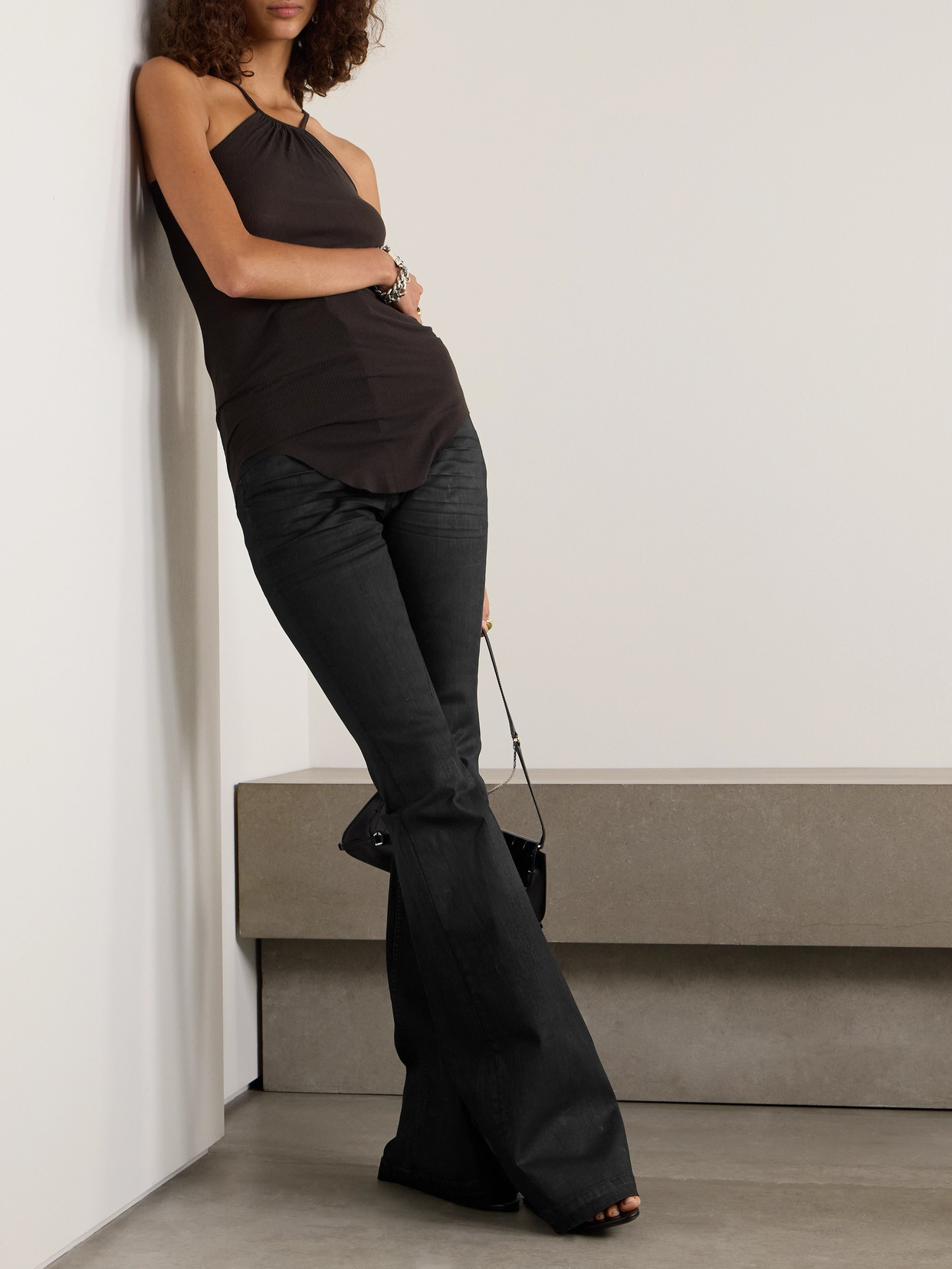 Rick Owens Bolan Coated High-rise Flared Jeans In Black