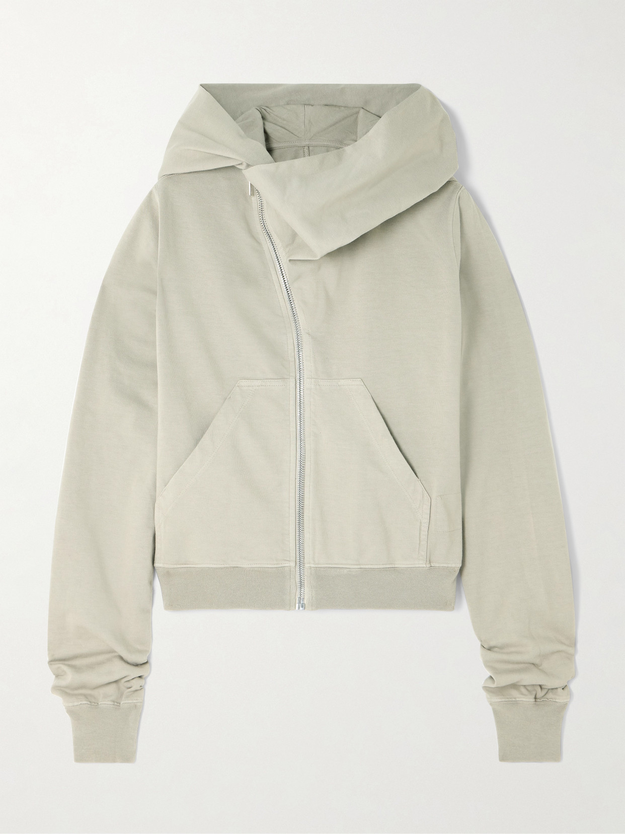 Rick Owens Mountain Asymmetric Cotton-jersey Hoodie In Neutrals
