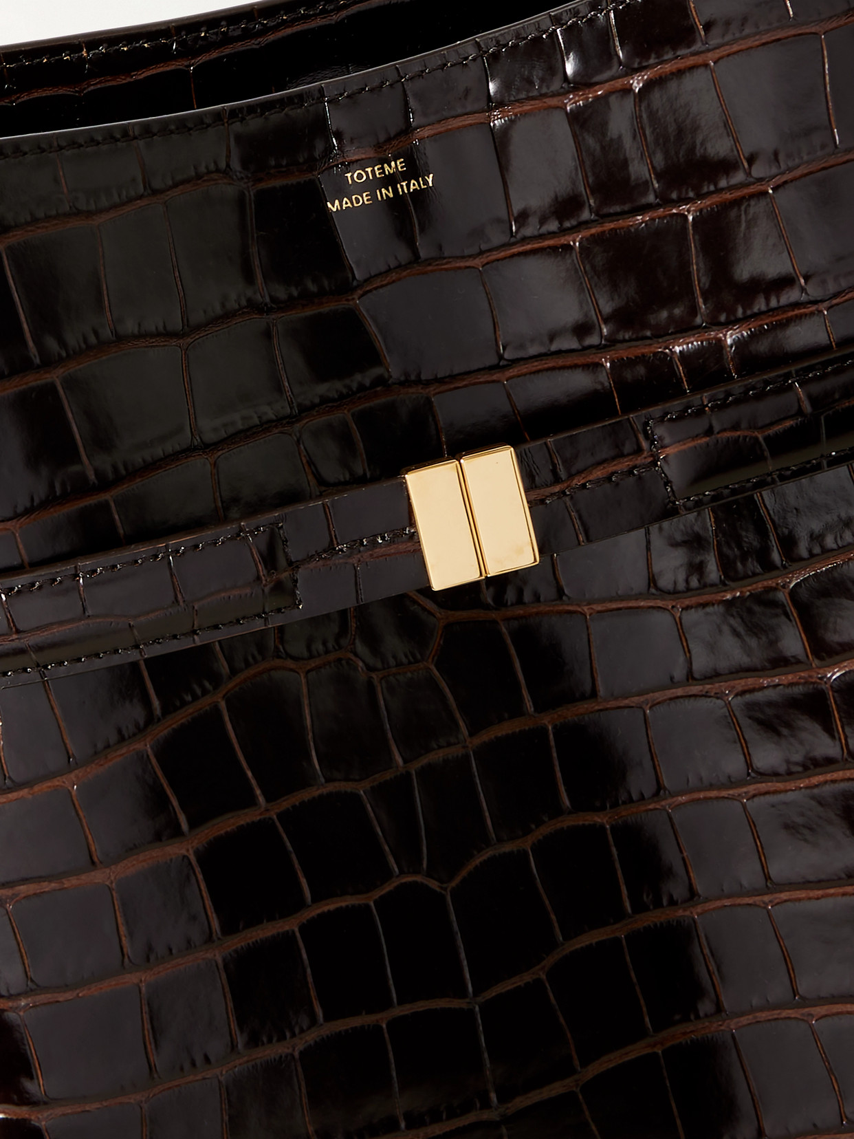 Totême Belted Croc-effect Leather Tote In Brown